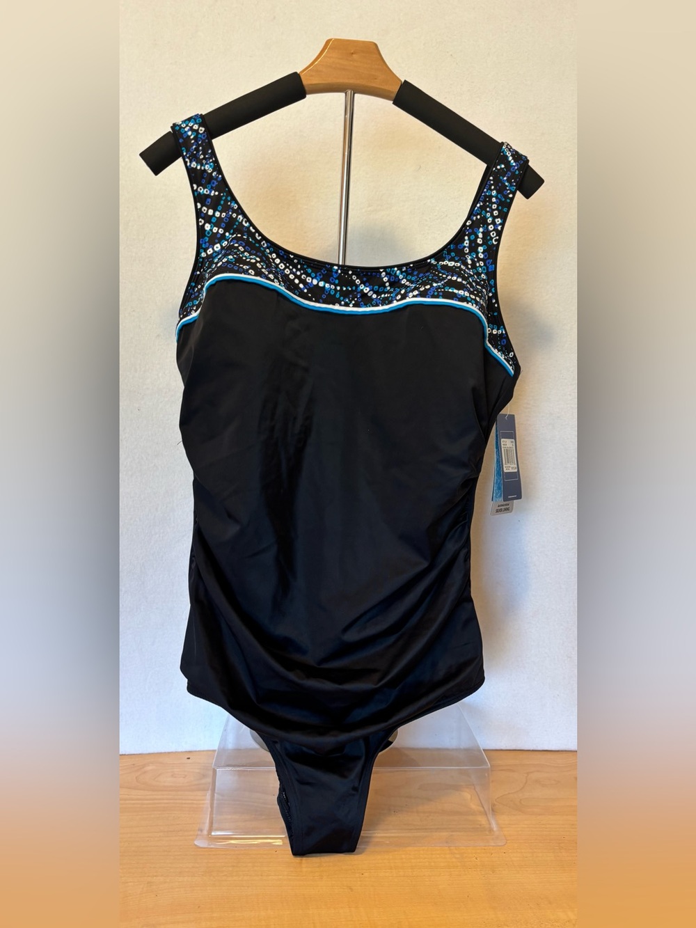 NWT Reebok Shape Perfector One Piece Swimsuit Black Blue Tummy Control Sz 18